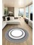 Dijital Kaymaz Yıkanabilir Çerçeveli Şık Tasarım Yuvarlak Mutfak Salon Halısı, Y-Çerçeveli-03-Gri, 2