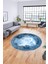 Modern Çerçeve Desen Yıkanabilir Kaymaz Yolluk Mutfak Yuvarlak Salon Halısı, Y-Çerçeveli-25-Mavi, 2
