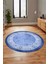 Şık Tasarım Yıkanabilir Kaymaz Taban Çerçeveli Yuvarlak Mutfak Salon Halısı, Y-Çerçeveli-36-Mavi, 2