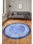 Şık Tasarım Yıkanabilir Kaymaz Taban Çerçeveli Yuvarlak Mutfak Salon Halısı, Y-Çerçeveli-36-Mavi, 3