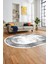 Şık Motifli Çerçeve Desen Modern Yıkanabilir Yolluk Mutfak Oval Salon Halısı, O-Çerçeveli-13-Gri, 5