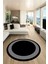 Dijital Kaymaz Yıkanabilir Modern Sade Çerçeveli Yuvarlak Yolluk Salon Halısı, Y-Çerçeveli-45-Siyah, 3