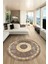Sade Tasarım Çerçeve Desen Modern Yıkanabilir Mutfak Yuvarlak Salon Halısı, Y-Çerçeveli-12-Kahve, 1
