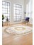 Sade Tasarım Çerçeve Desenli Modern Yıkanabilir Mutfak Oval Salon Halısı, O-Çerçeveli-12-Krem, 1