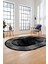 Şık Motifli Çerçeve Desen Modern Yıkanabilir Yolluk Mutfak Oval Salon Halısı, O-Çerçeveli-13-Siyah, 1