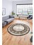 Tasarım Çerçeve Desenli Modern Yıkanabilir Mutfak Yuvarlak Salon Halısı, Y-Çerçeveli-09-Kahve, 4