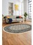 Çiçekli Tasarım Yıkanabilir Kaymaz Taban Çerçeveli Oval Mutfak Salon Halısı, O-Çerçeveli-37-Krem, 1