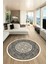 Çiçekli Şık Yıkanabilir Kaymaz Taban Çerçeveli Yuvarlak Mutfak Salon Halısı, Y-Çerçeveli-37-Krem, 5