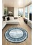 Tasarım Çerçeve Desenli Modern Yıkanabilir Mutfak Yuvarlak Salon Halısı, Y-Çerçeveli-09-Turkuaz, 1
