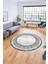 Tasarım Çerçeve Desenli Modern Yıkanabilir Mutfak Yuvarlak Salon Halısı, Y-Çerçeveli-09-Gri, 4