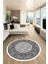 Çiçekli Şık Yıkanabilir Kaymaz Taban Çerçeveli Yuvarlak Mutfak Salon Halısı, Y-Çerçeveli-37-Beyaz, 5
