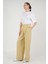 Geniş Paça Pileli Pantolon Pastel Sarı 7