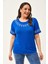 Kadın Büyük Beden Dal Nakış Detay Mavi Bluz 2