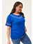 Kadın Büyük Beden Dal Nakış Detay Mavi Bluz 5