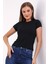 Lunsar Kadın Siyah Soft Touch Slim Fit Sıfır Yaka Kısa Kol Top Esnek Basic Örme Bluz & Body 3