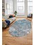 Çiçekli Modern Dijital Kaymaz Yıkanabilir Oval Yolluk Mutfak Salon Halısı O-Modern-15-Mavi 5