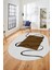 Baskılı Kaymaz Yıkanabilir Modern Oval Yolluk Mutfak Halısı Salon Halısı O-Modern-61-Kahve 5