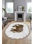 Fil Desen Baskılı Kaymaz Taban Yıkanabilir Modern Oval Yolluk Salon Halısı O-MODERN-101-KAHVE 5