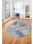 Baskılı Kaymaz Taban Yıkanabilir Yapraklı Oval Yolluk Mutfak Salon Halısı O-Modern-95-Mavi 3