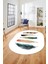 Yaprak Desen Baskılı Kaymaz Taban Yıkanabilir Modern Oval Yolluk Salon Halısı O-MODERN-114-BEYAZ 2