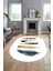 Yaprak Desen Baskılı Kaymaz Taban Yıkanabilir Modern Oval Yolluk Salon Halısı O-MODERN-114-BEYAZ 4