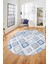 Baskılı Kaymaz Yıkanabilir Baklava Desen Oval Yolluk Halısı Salon Halısı O-Modern-66-Mavi 5