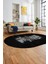 Baskılı Kaymaz Yıkanabilir Modern Yaprak Desen Oval Yolluk Salon Halısı O-Modern-50-Antrasit 3