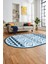 3D Baskılı Kaymaz Yıkanabilir Şık Kilim Desen Oval Yolluk Halısı Salon Halısı O-Modern-68-Mavi 2