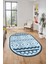 3D Baskılı Kaymaz Yıkanabilir Şık Kilim Desen Oval Yolluk Halısı Salon Halısı O-Modern-68-Mavi 3