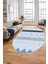 Sade Modern Kilim Desenli Dijital Kaymaz Yıkanabilir Oval Yolluk Salon Halısı O-Modern-75-Mavi 1