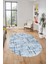 Sade Desen Modern Dijital Kaymaz Yıkanabilir Oval Yolluk Mutfak Salon Halısı O-Modern-89-Mavi 2