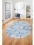 Sade Desen Modern Dijital Kaymaz Yıkanabilir Oval Yolluk Mutfak Salon Halısı O-Modern-89-Mavi 4