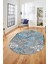 Çiçekli Modern Dijital Kaymaz Yıkanabilir Oval Yolluk Mutfak Salon Halısı O-Modern-15-Mavi 1