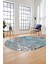 Çiçekli Modern Dijital Kaymaz Yıkanabilir Oval Yolluk Mutfak Salon Halısı O-Modern-15-Mavi 2