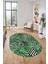 Yaprak Desen Baskılı Kaymaz Taban Yıkanabilir Modern Oval Yolluk Salon Halısı O-MODERN-100-YEŞİL 1