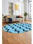 Modern Çizgili Zik Zak Desenli Dijital Kaymaz Yıkanabilir Oval Yolluk Salon Halısı O-Modern-71-Mavi 2