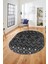 Baskılı Kaymaz Yıkanabilir Şık Kilim Desen Oval Yolluk Halısı Salon Halısı O-Modern-67-Antrasit 5