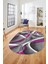 3D Baskılı Kaymaz Taban Yıkanabilir Modern Oval Yolluk Mutfak Salon Halısı O-Modern-97-Mor 3