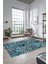 Yaprak Desen Baskılı Kaymaz Taban Yıkanabilir Modern Yolluk Salon Halısı MODERN-100-MAVİ 2