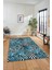 Yaprak Desen Baskılı Kaymaz Taban Yıkanabilir Modern Yolluk Salon Halısı MODERN-100-MAVİ 3