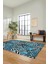 Yaprak Desen Baskılı Kaymaz Taban Yıkanabilir Modern Yolluk Salon Halısı MODERN-100-MAVİ 4