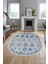 Modern Etnik Desen Dijital Kaymaz Yıkanabilir Oval Yolluk Mutfak Salon Halısı O-Modern-29-Mavi 2