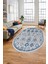 Modern Etnik Desen Dijital Kaymaz Yıkanabilir Oval Yolluk Mutfak Salon Halısı O-Modern-29-Mavi 4