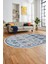 Modern Etnik Desen Dijital Kaymaz Yıkanabilir Oval Yolluk Mutfak Salon Halısı O-Modern-29-Mavi 5