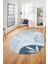 Yaprak Desen Modern Tasarım Dijital Kaymaz Yıkanabilir Oval Yolluk Salon Halısı O-Modern-79-Mavi 4