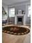 Modern Çiçek Dijital Kaymaz Yıkanabilir Oval Yolluk Mutfak Salon Halısı O-Modern-20-Kahve 3