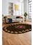 Modern Çiçek Dijital Kaymaz Yıkanabilir Oval Yolluk Mutfak Salon Halısı O-Modern-20-Kahve 5