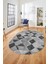 Baklava Desen Baskılı Kaymaz Taban Yıkanabilir Modern Oval Yolluk Salon Halısı O-MODERN-103-GRİ 3