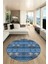 Modern Etnik Desenli Dijital Kaymaz Yıkanabilir Yuvarlak Mutfak Salon Halısı Y-Modern-19-Mavi 1