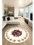 Modern Çiçek Desenli Dijital Kaymaz Yıkanabilir Yuvarlak Mutfak Salon Halısı Y-Modern-20-Krem 1